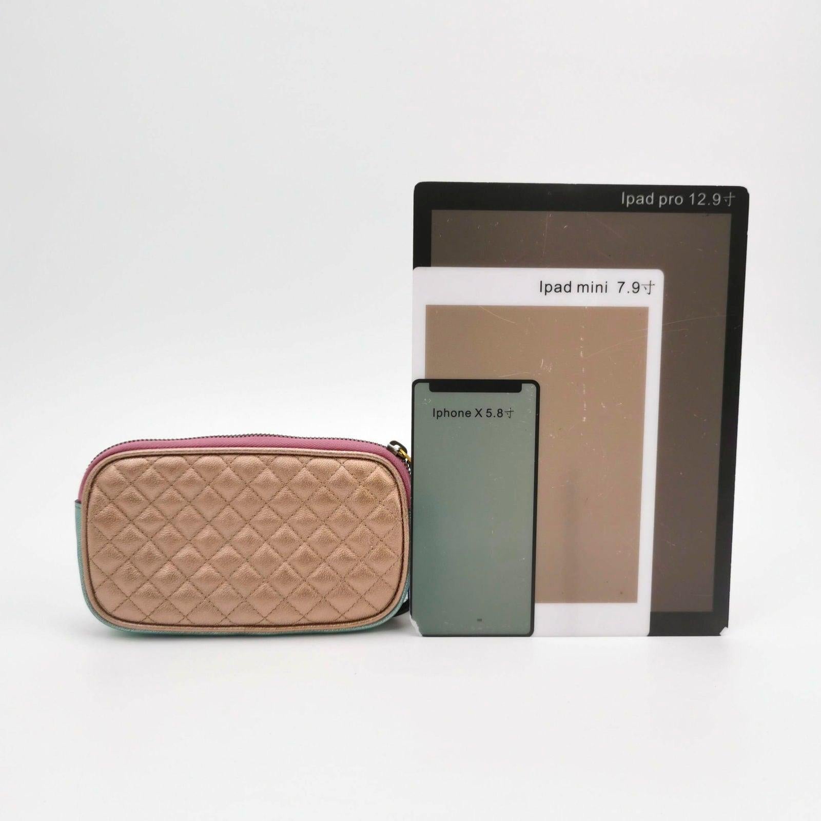 Blue Gucci Pink Teal Mini Metallic Laminated Trapuntata Leather Horsebit Clutch Pouch For Sale