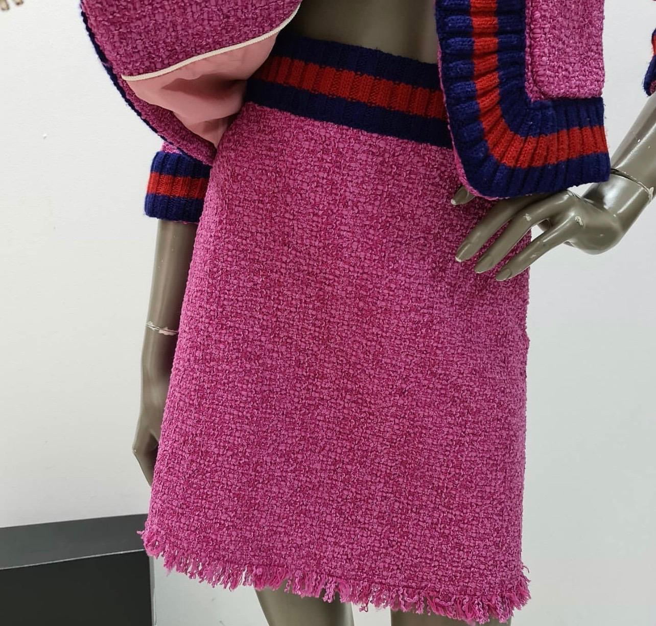 pink tweed skirt suit