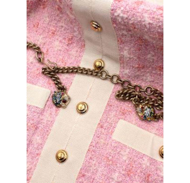 Gucci Pink Tweed Sleeveless Dress with Crystal Tiger Head Chain Belt For Sale 2