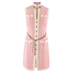 Gucci Pink Tweed Sleeveless Dress with Crystal Tiger Head Chain Belt