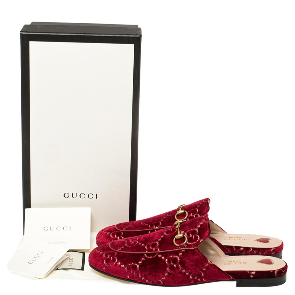 Gucci Pink Velvet And Leather Princetown Horsebit Flat Mules Size 39.5 1