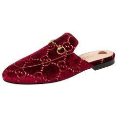 Gucci Pink Velvet And Leather Princetown Horsebit Flat Mules Size 39.5