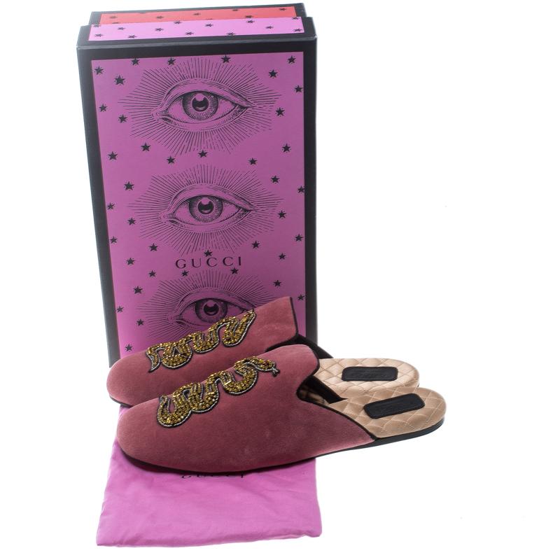 Gucci Pink Velvet Crystal Embellished Lawrence Slippers Size 41 1