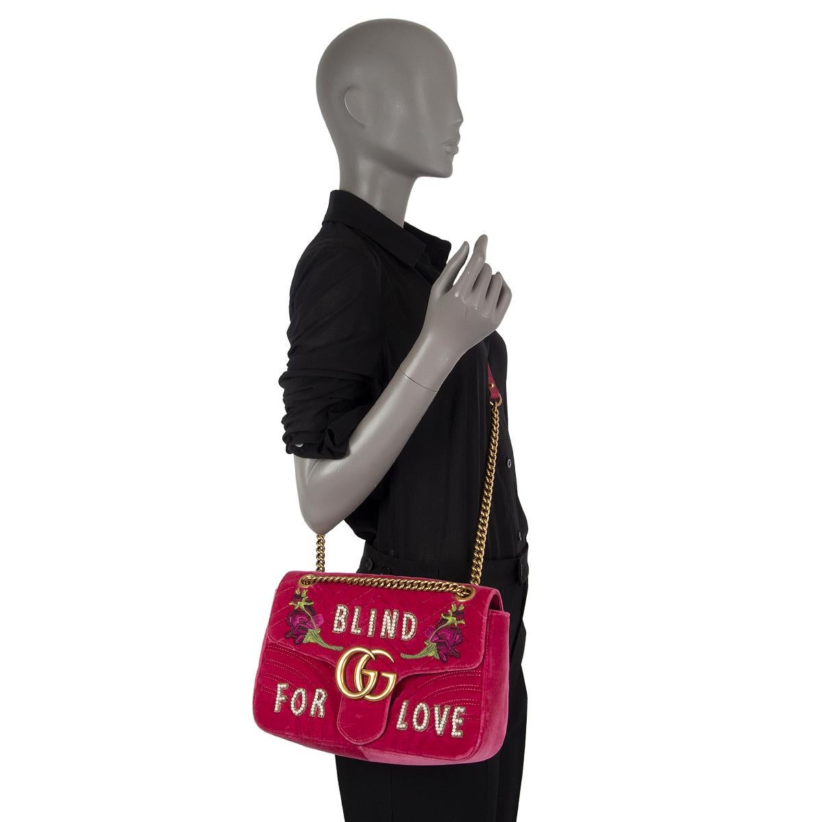Women's GUCCI pink Velvet GG MARMONT MEDIUM BLIND FOR LOVE Shoulder Bag