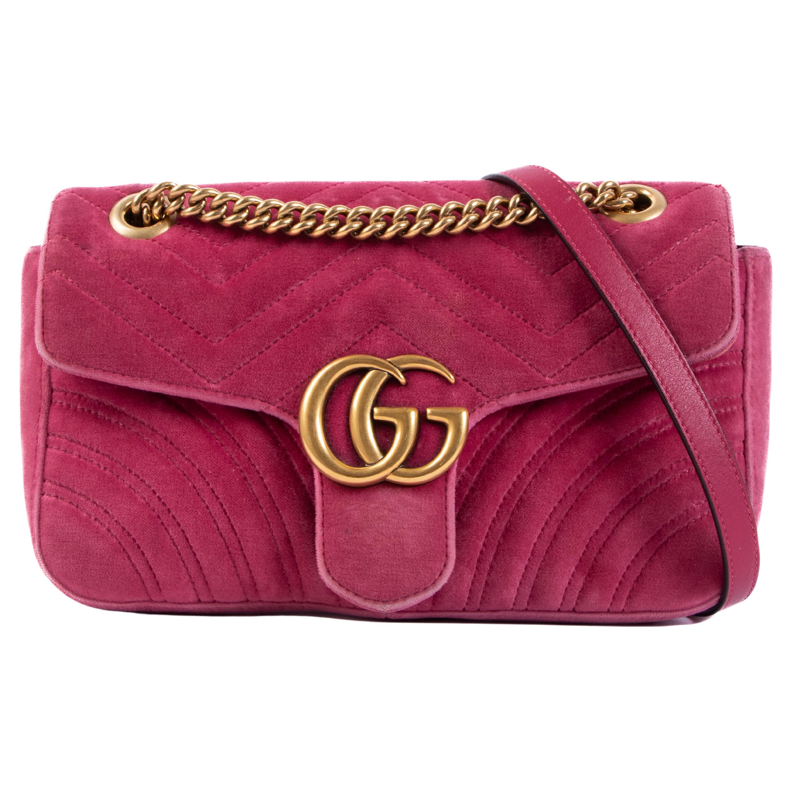 Gucci Pink Velvet GG Small Marmont Crossbody For Sale at 1stDibs
