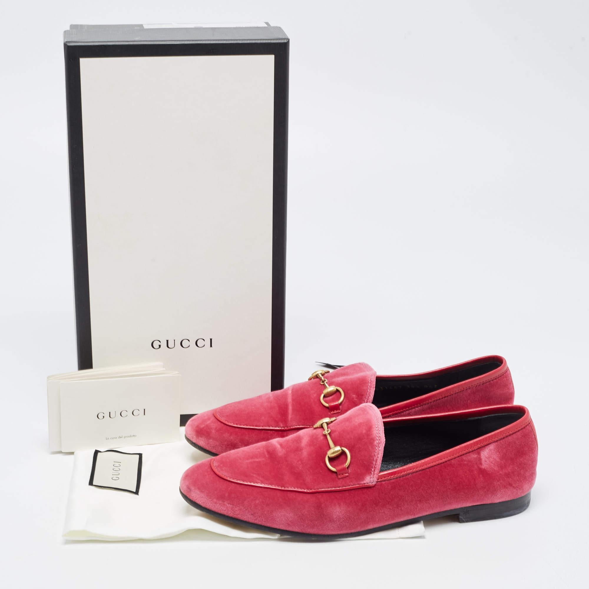 Gucci Pink Velvet Jordaan Horsebit Slip On Loafers Size 39.5 1