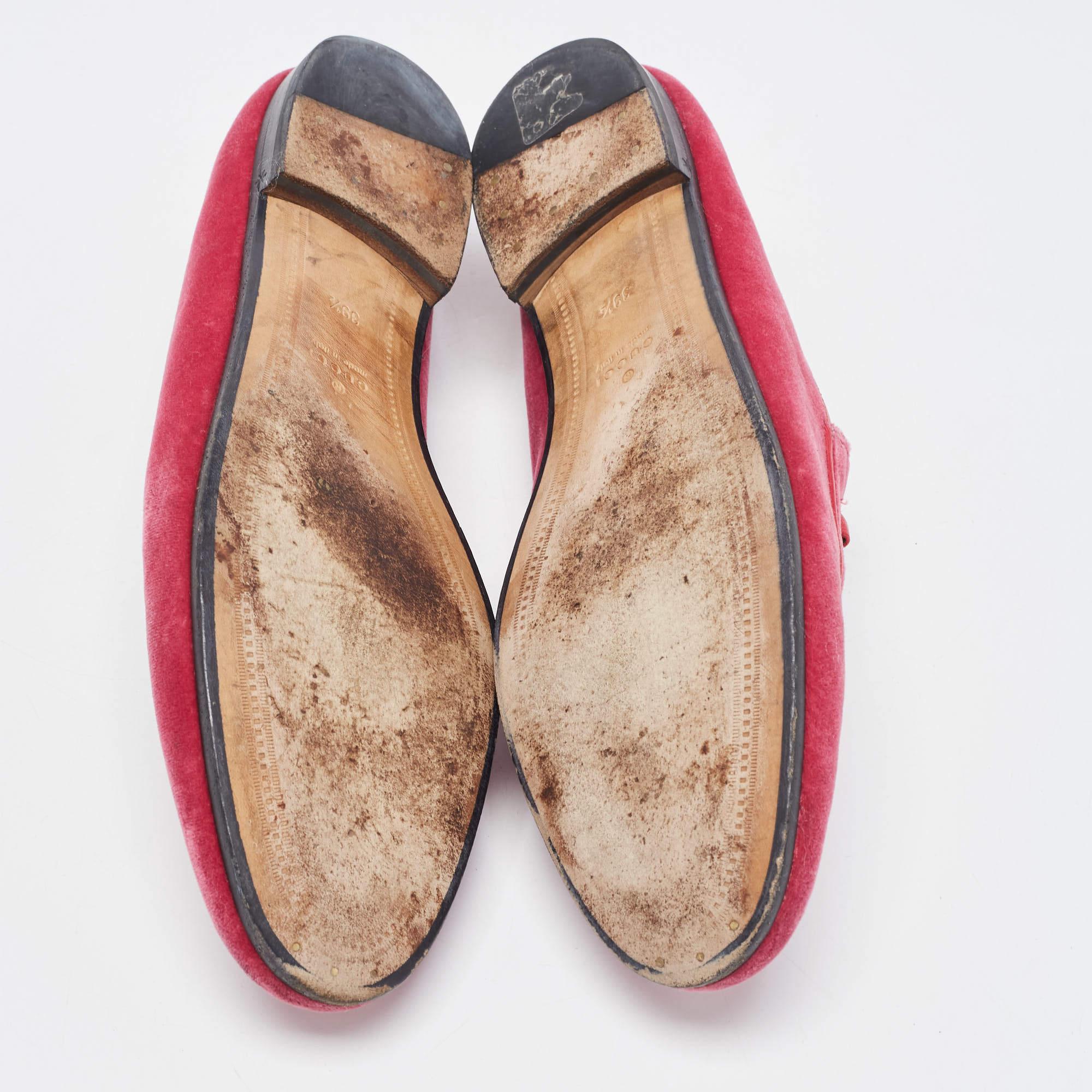 Gucci Pink Velvet Jordaan Horsebit Slip On Loafers Size 39.5 3