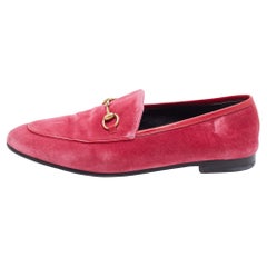Gucci Pink Velvet Jordaan Horsebit Slip On Loafers Size 39.5