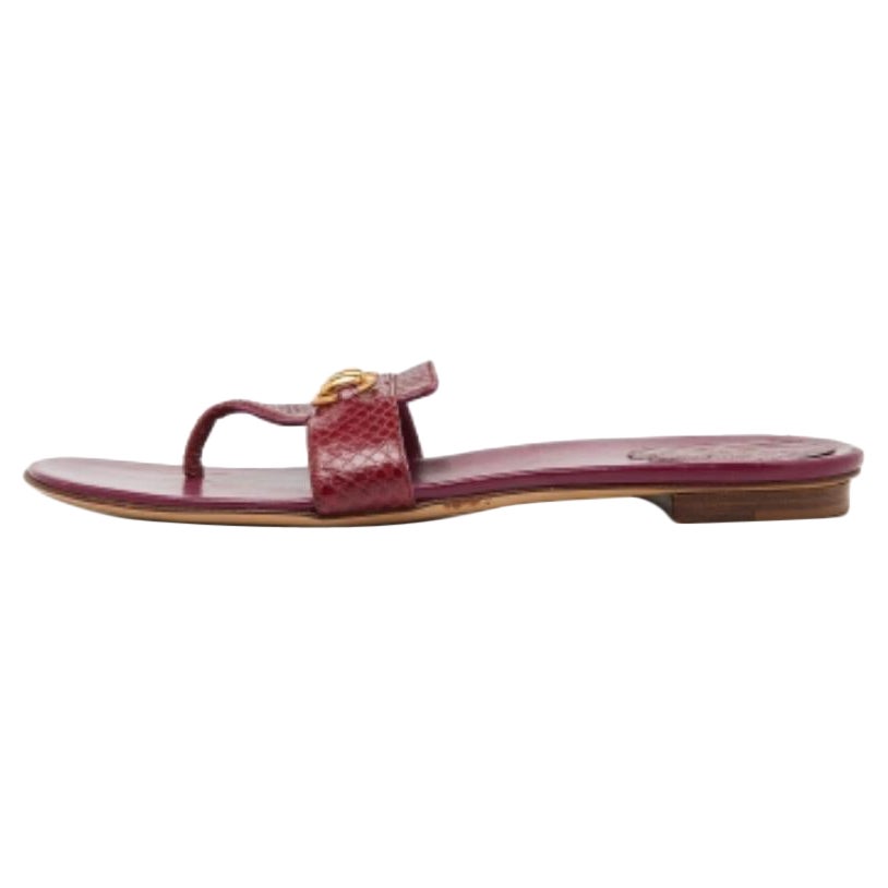 Gucci Pink Watersnake Leather Horsebit Thong Flat Sandals Size 41