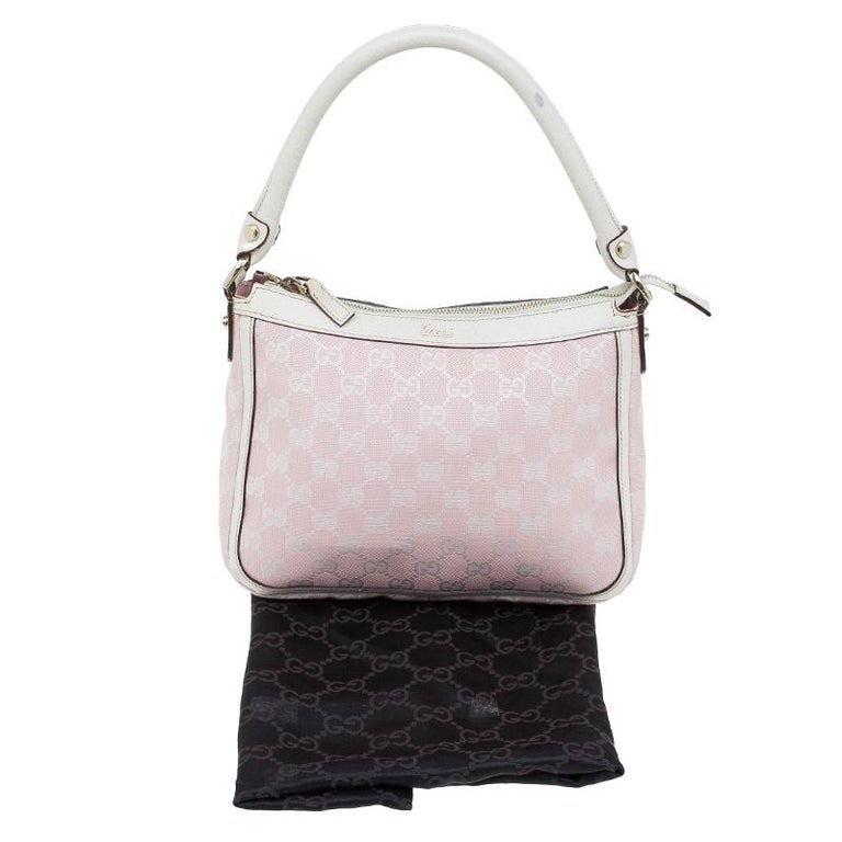 Gucci Pink/White GG Canvas Shoulder Bag For Sale at 1stdibs