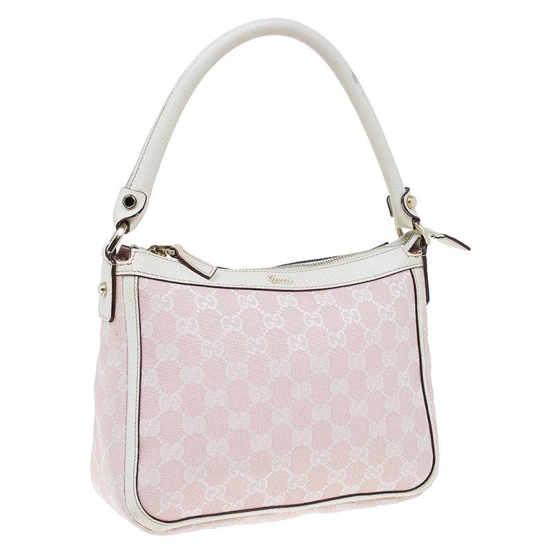 Women's Gucci Pink/White GG Canvas Shoulder Bag