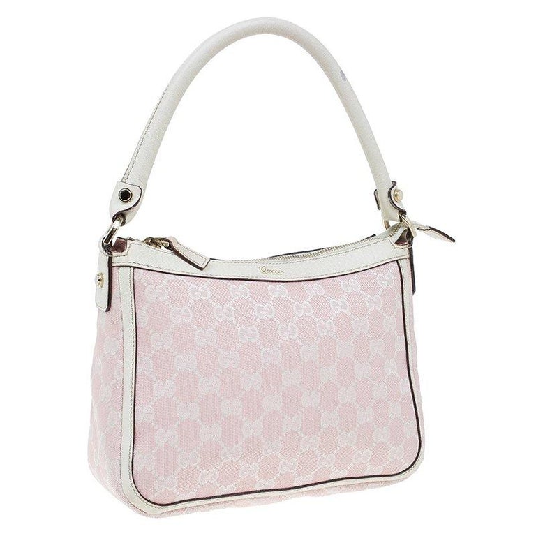 Gucci Pink/White GG Canvas Shoulder Bag For Sale at 1stdibs