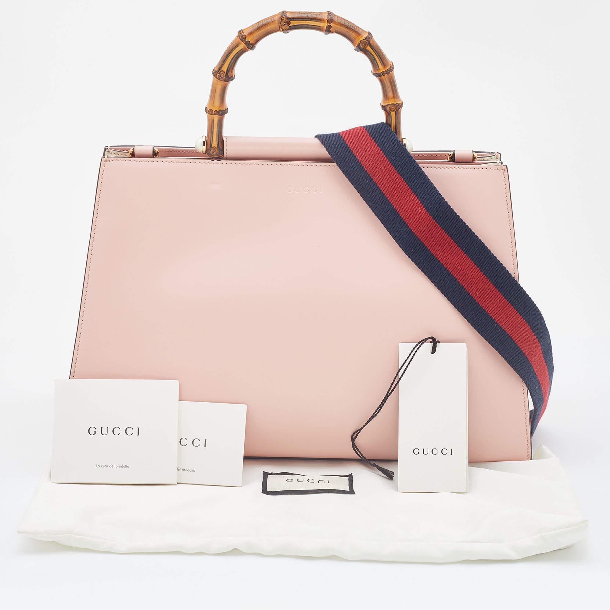 Gucci Pink/White Leather Nymphaea Bamboo Top Handle Bag at 1stDibs