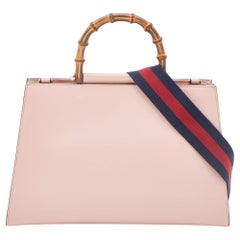 Gucci Pink/White Leather Nymphaea Bamboo Top Handle Bag