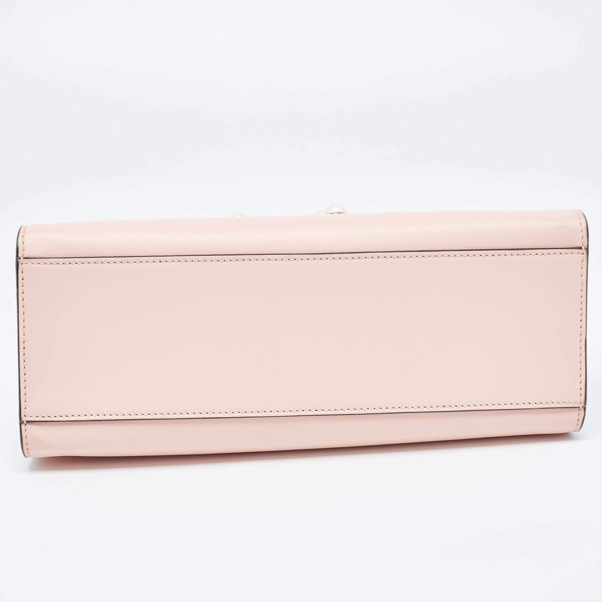 Gucci Pink/White Leather Small Bamboo Buckle Tote 6
