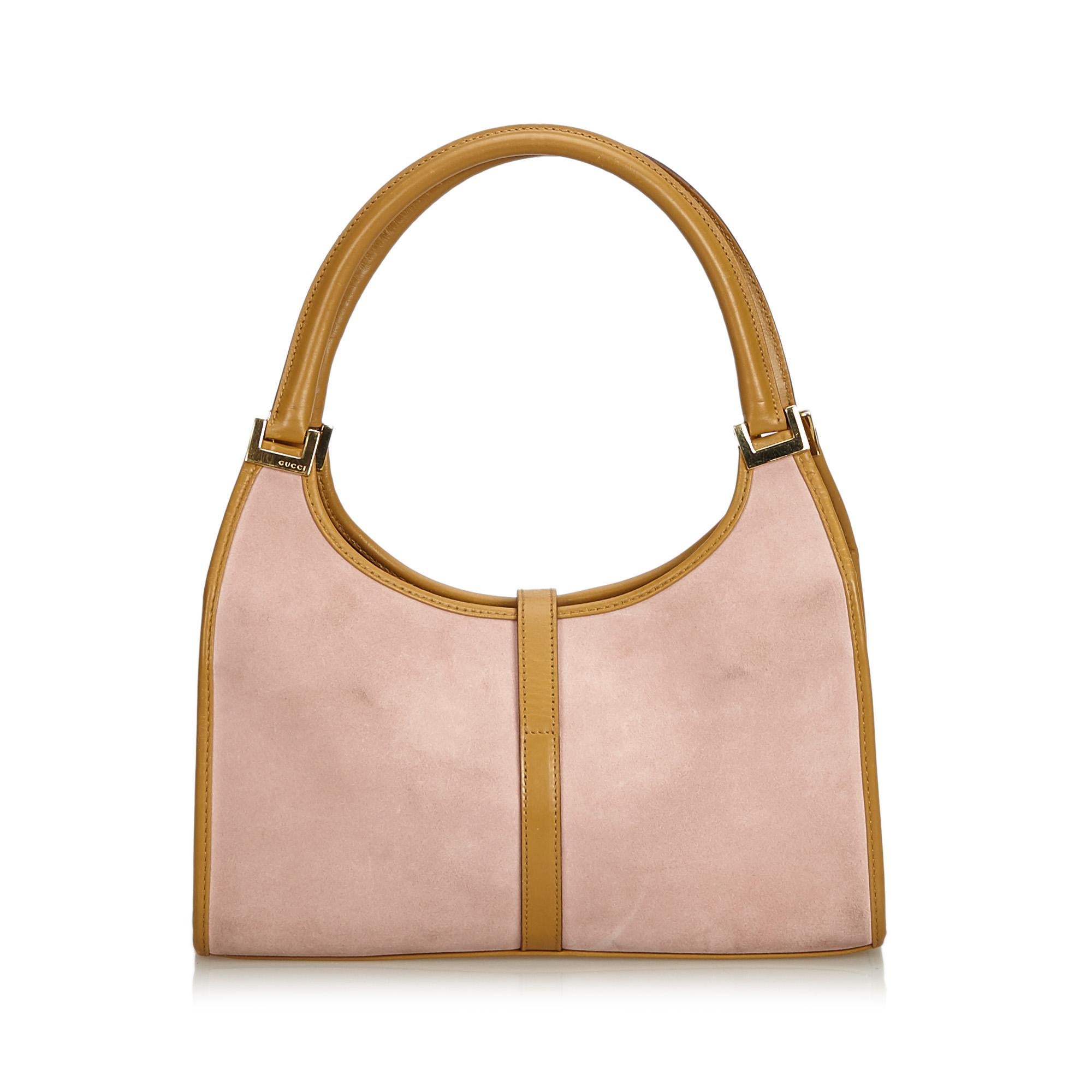 Beige Gucci Pink  with Brown Suede Leather Jackie Italy w/ Dust Bag
