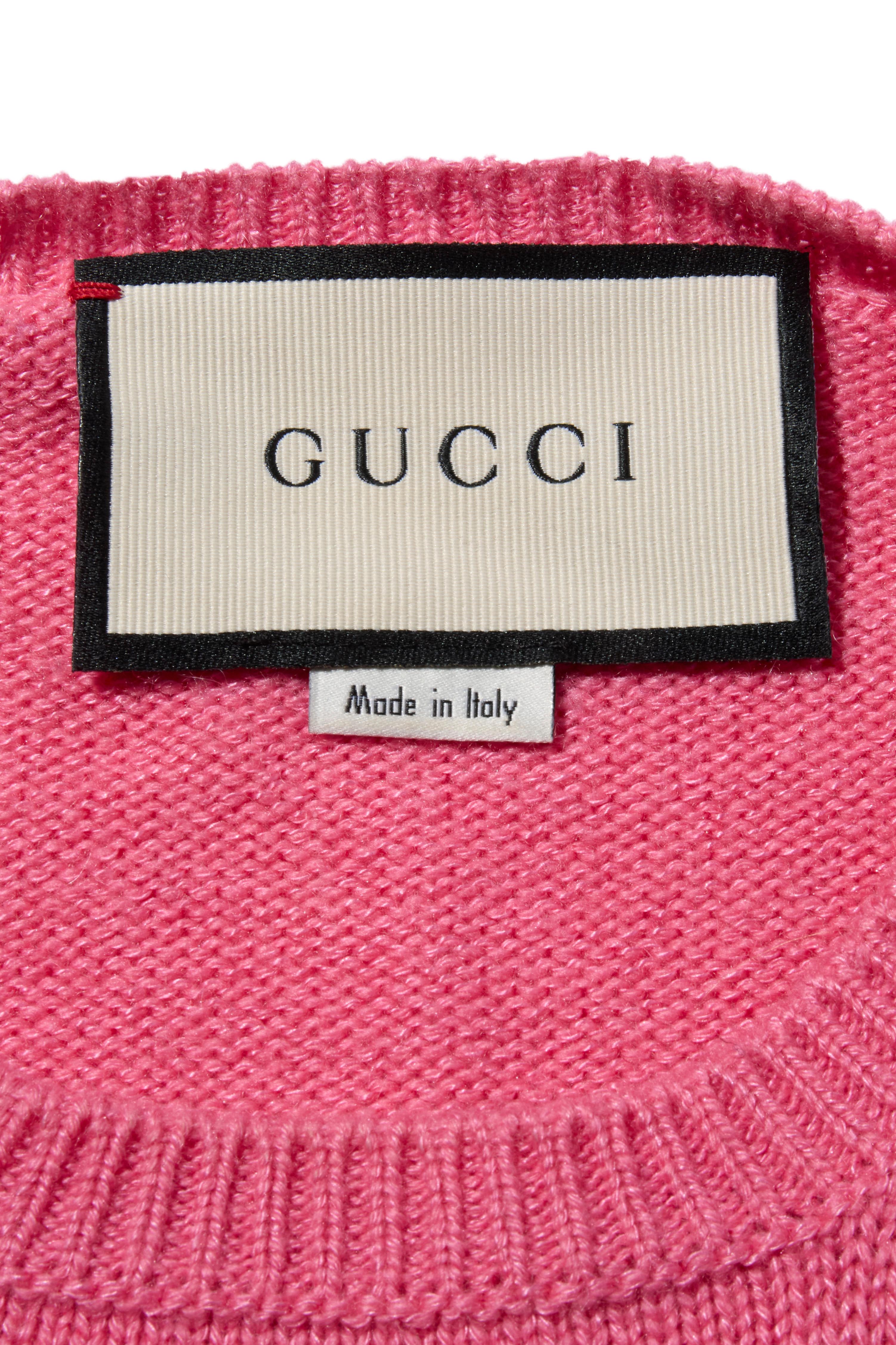 Gucci Pink Wool Sweater with Sequin Butterfly Fall Winter 2016 Size S For Sale 2