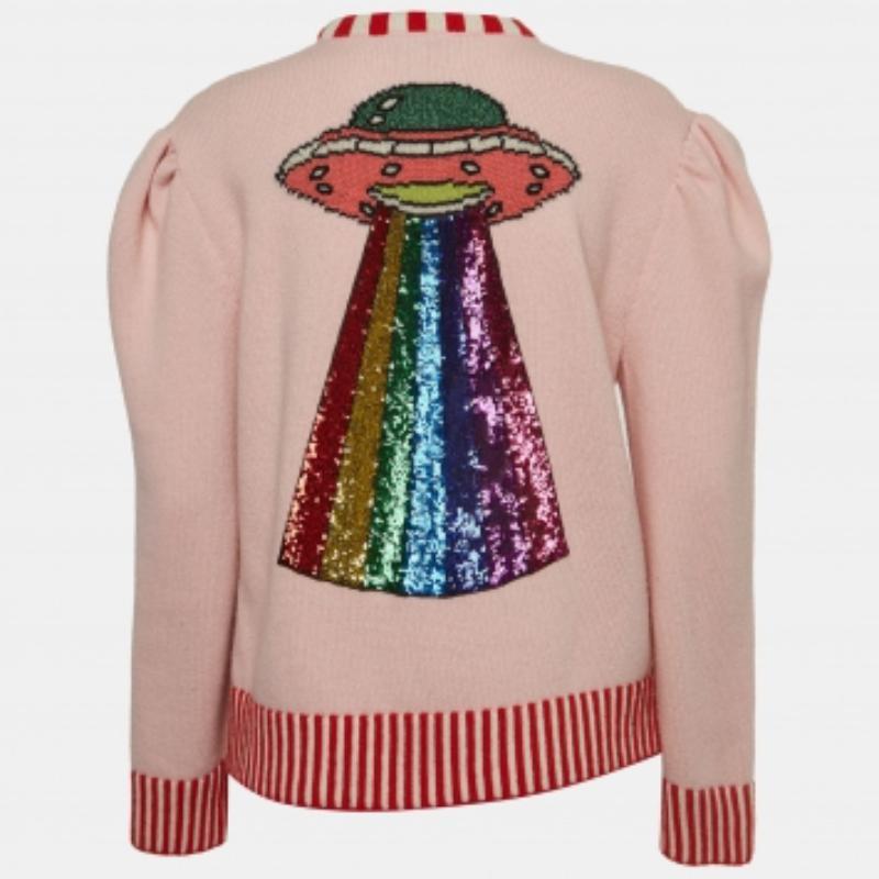 Gucci Maglione intarsiato con tigre di lana rosa M. I. In condizioni ottime in vendita a Dubai, Al Qouz 2