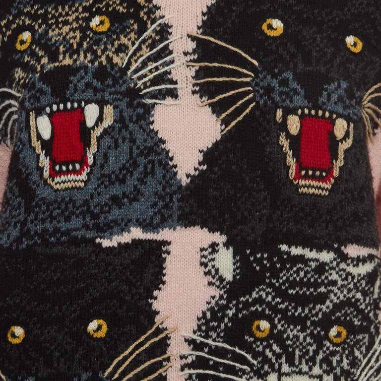 Gucci Pink Wool Tiger Intarsia Embellished Sweater M at 1stDibs