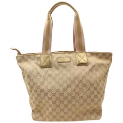 Gucci Pink X Monogram Web Zip 867646 Gold Canvas Tote