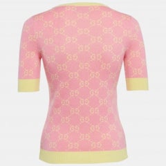 Gucci Pink/Yellow Logo Jacquard Knit Top XXS