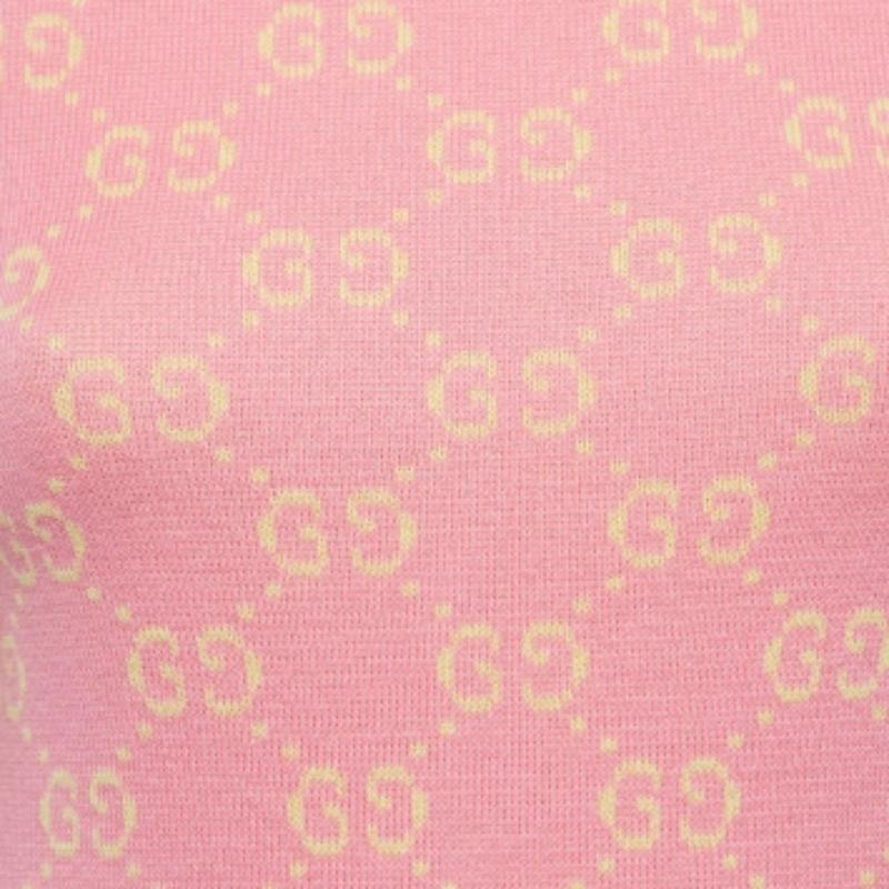 Gucci Rosa/Gelbes Logo-Jacquard-Strickoberteil XXS (Pink) im Angebot
