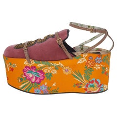 Gucci Pink/Yellow Velvet And Jacquard Embellished Platform Sandals Size 40