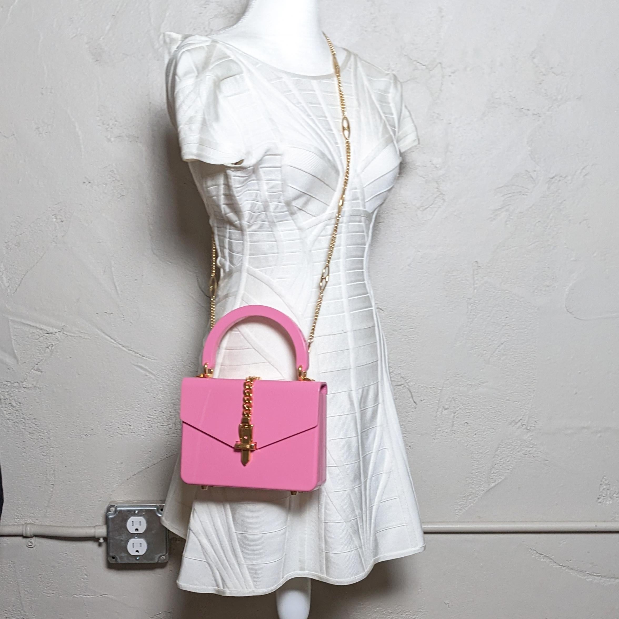 Gucci Plexiglass Mini Sylvie 1969 Top Handle Bag Pink 4