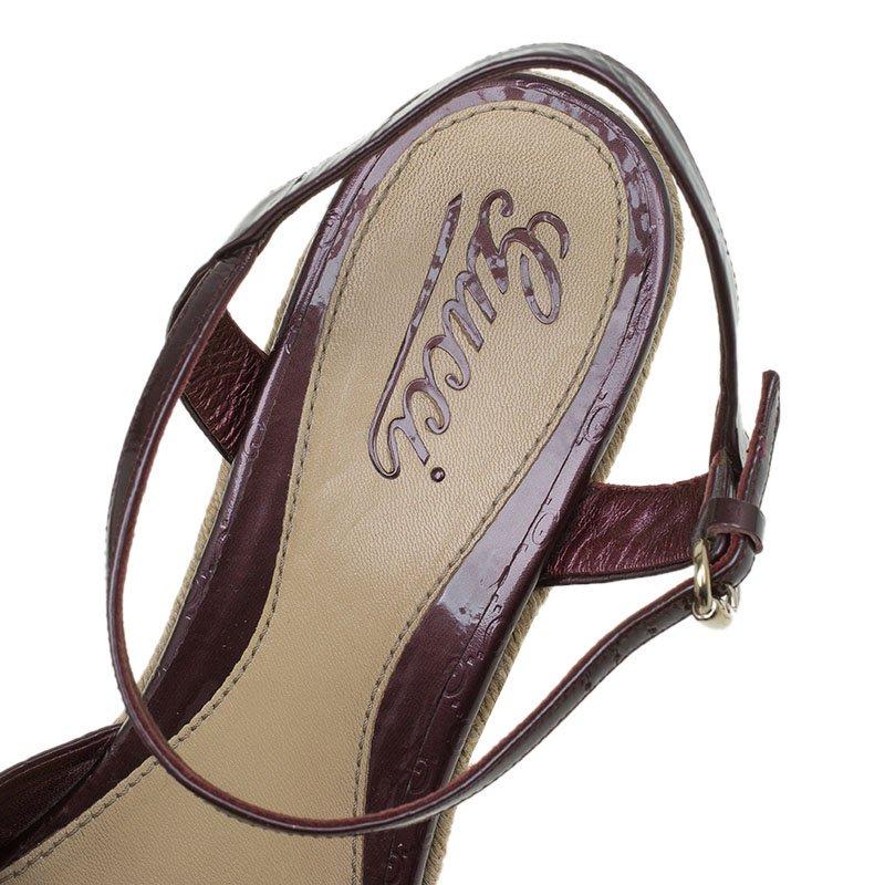 Gucci Plum Purple Patent Micro Guccissima Penelope Espadrille Wedges Size 40 2