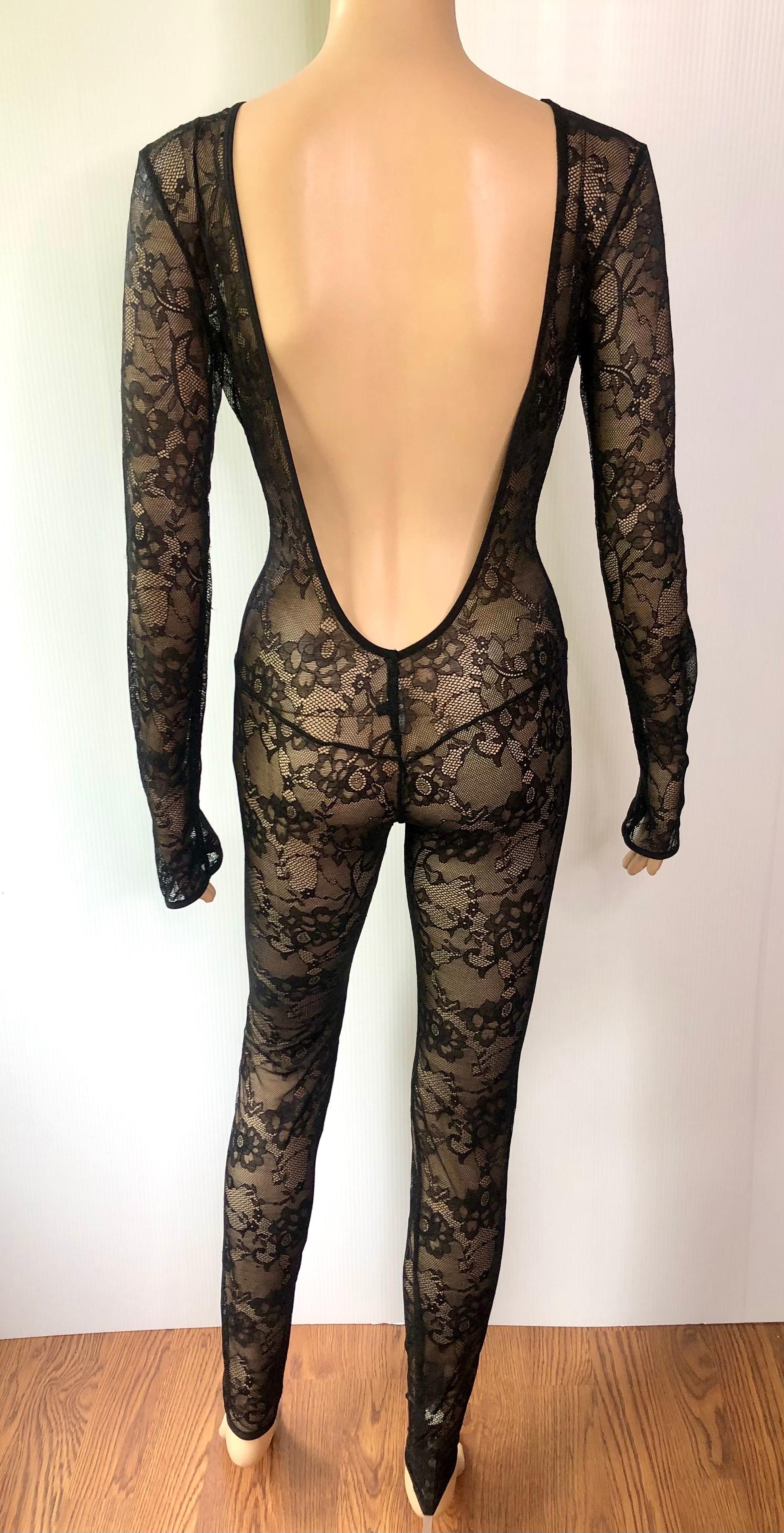 Gucci tiefer Ausschnitt offener Rücken durchsichtige Spitze Bodycon Schwarz Playsuit Jumpsuit für Damen oder Herren