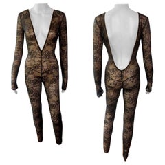 Gucci tiefer Ausschnitt offener Rücken durchsichtige Spitze Bodycon Schwarz Playsuit Jumpsuit