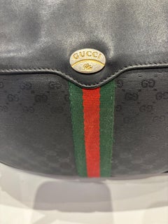 Gucci Vintage Plus Bag Circa Late 1970s Black Canvas Green Red Stripe a Story