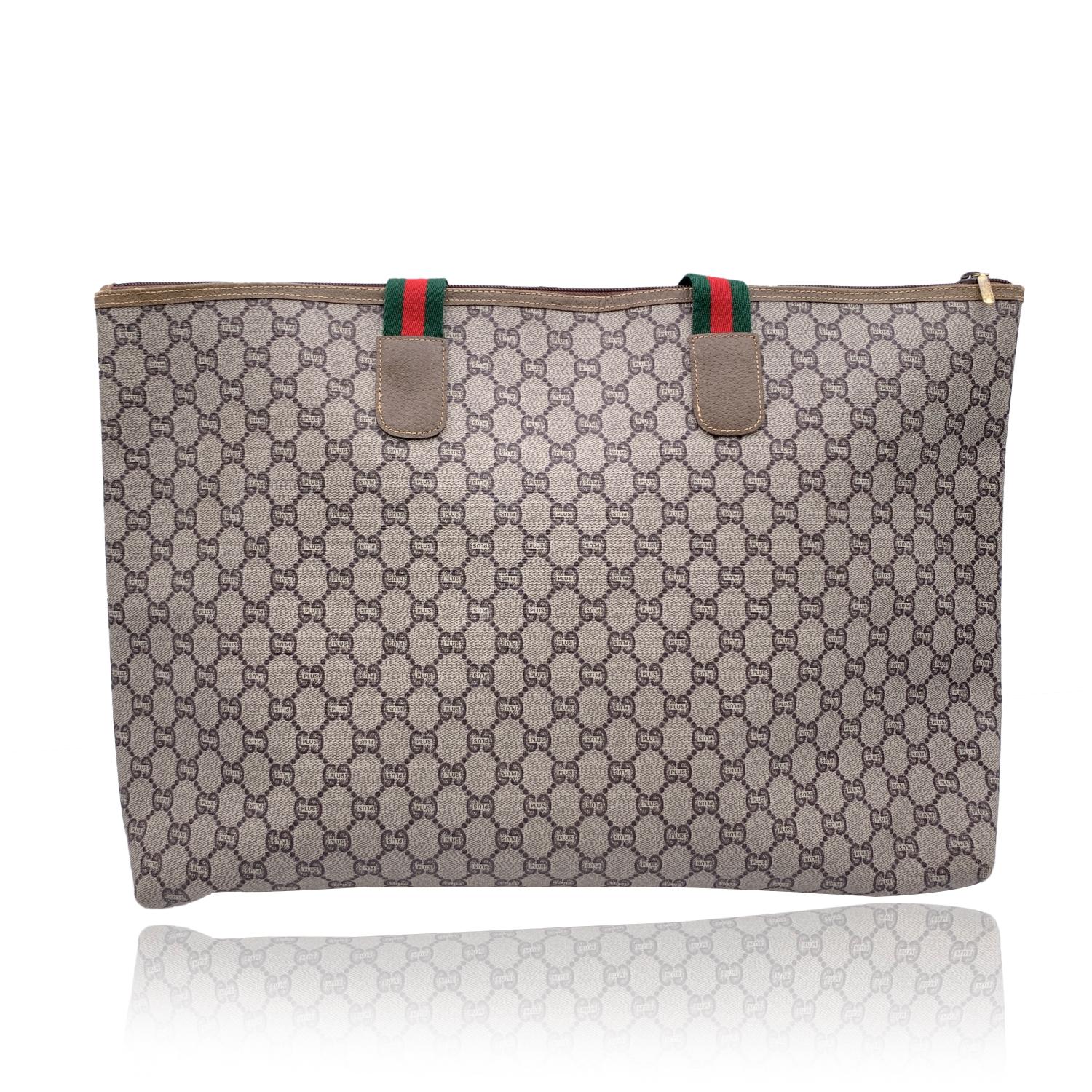 Gucci Plus Vintage Beige GG Monogram Canvas Tote Duffle Bag In Excellent Condition In Rome, Rome