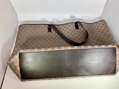Gucci Plus Vintage GG Monogram Canvas Large Tote Shoulder Bag Silver Like New