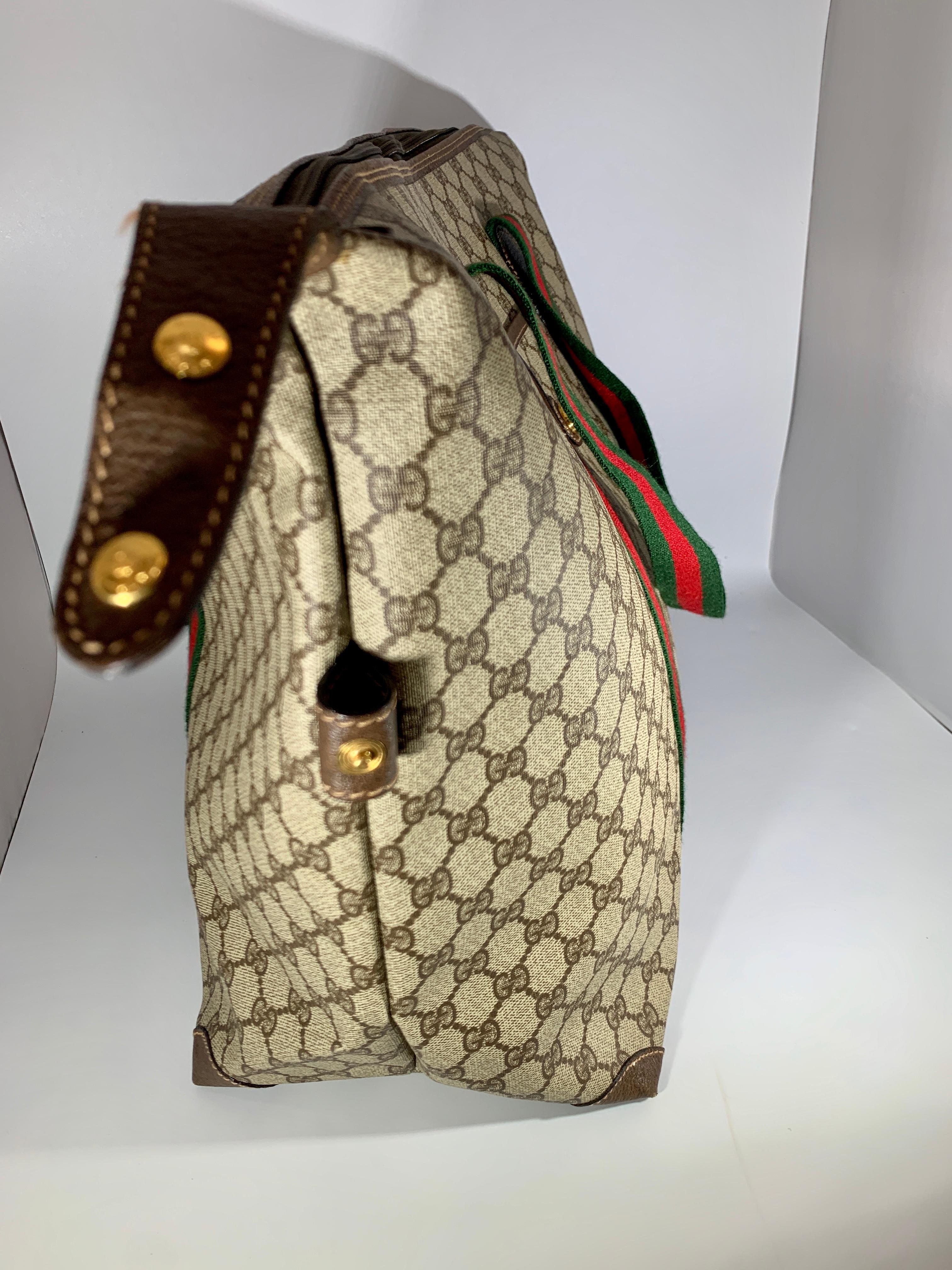 Gucci Plus Vintage Light Brown PVC Large Tote Shoulder Bag Striped Handles 3