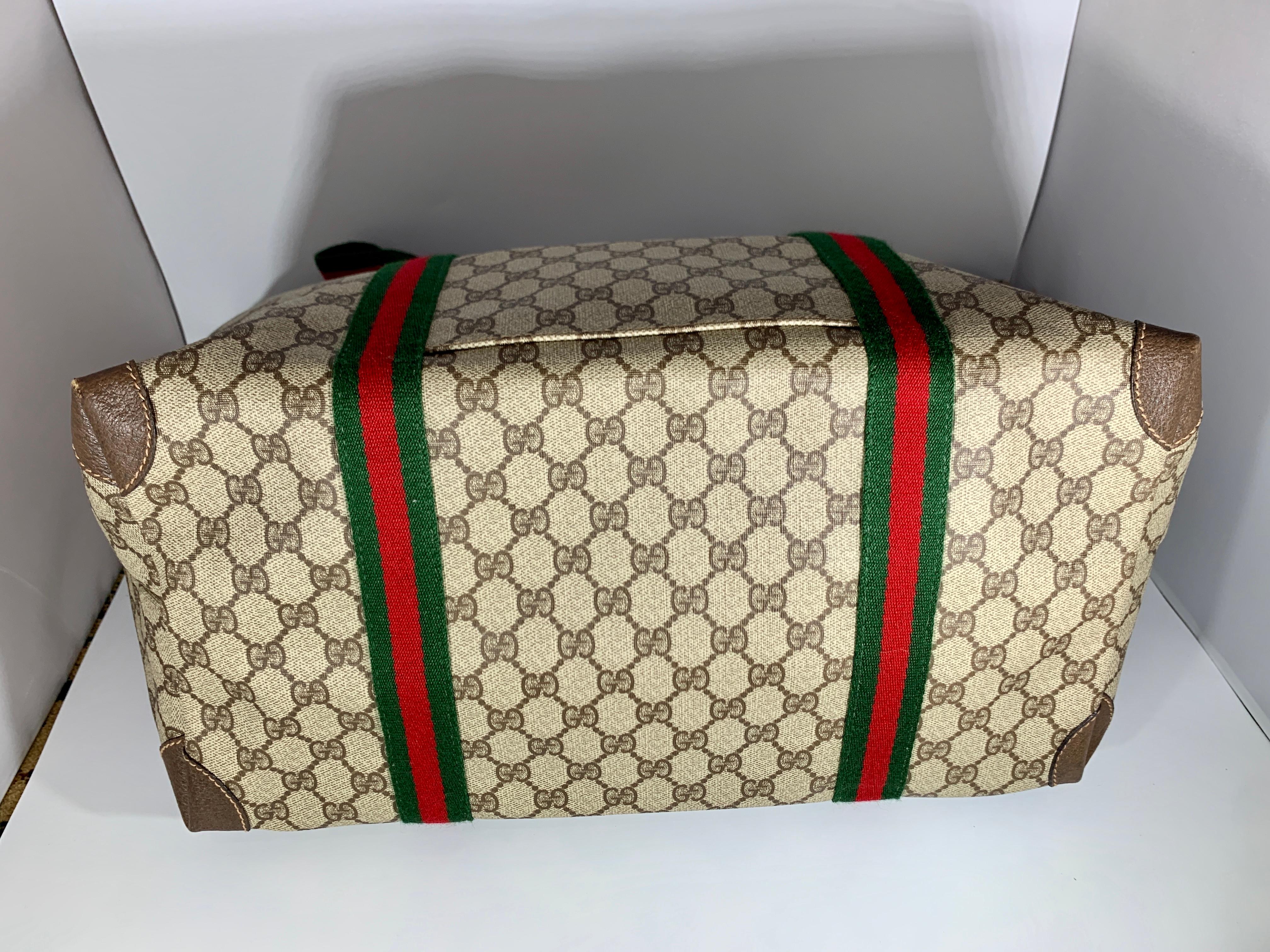 Gucci Plus Vintage Light Brown PVC Large Tote Shoulder Bag Striped Handles 4