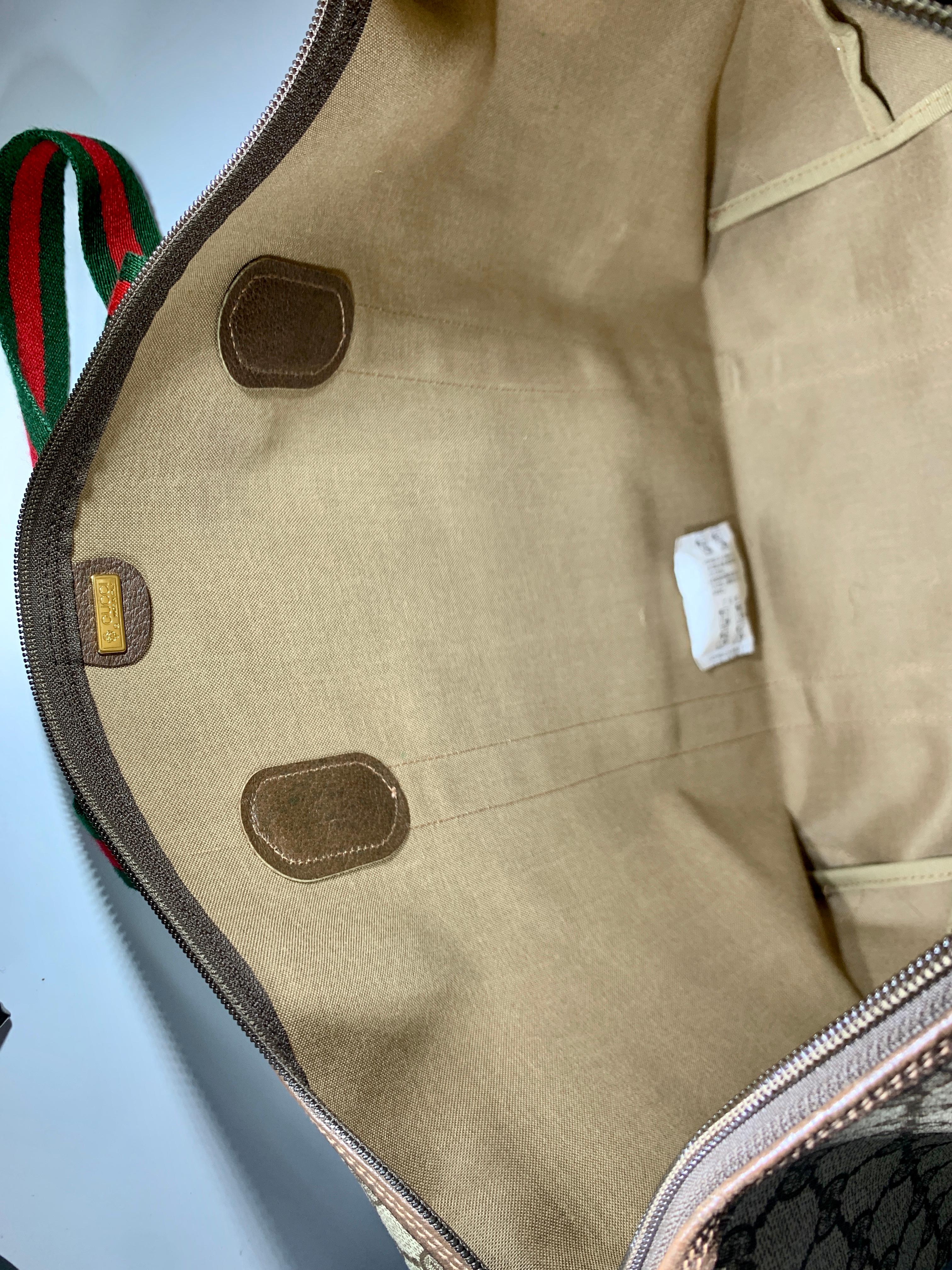Gray Gucci Plus Vintage Light Brown PVC Large Tote Shoulder Bag Striped Handles