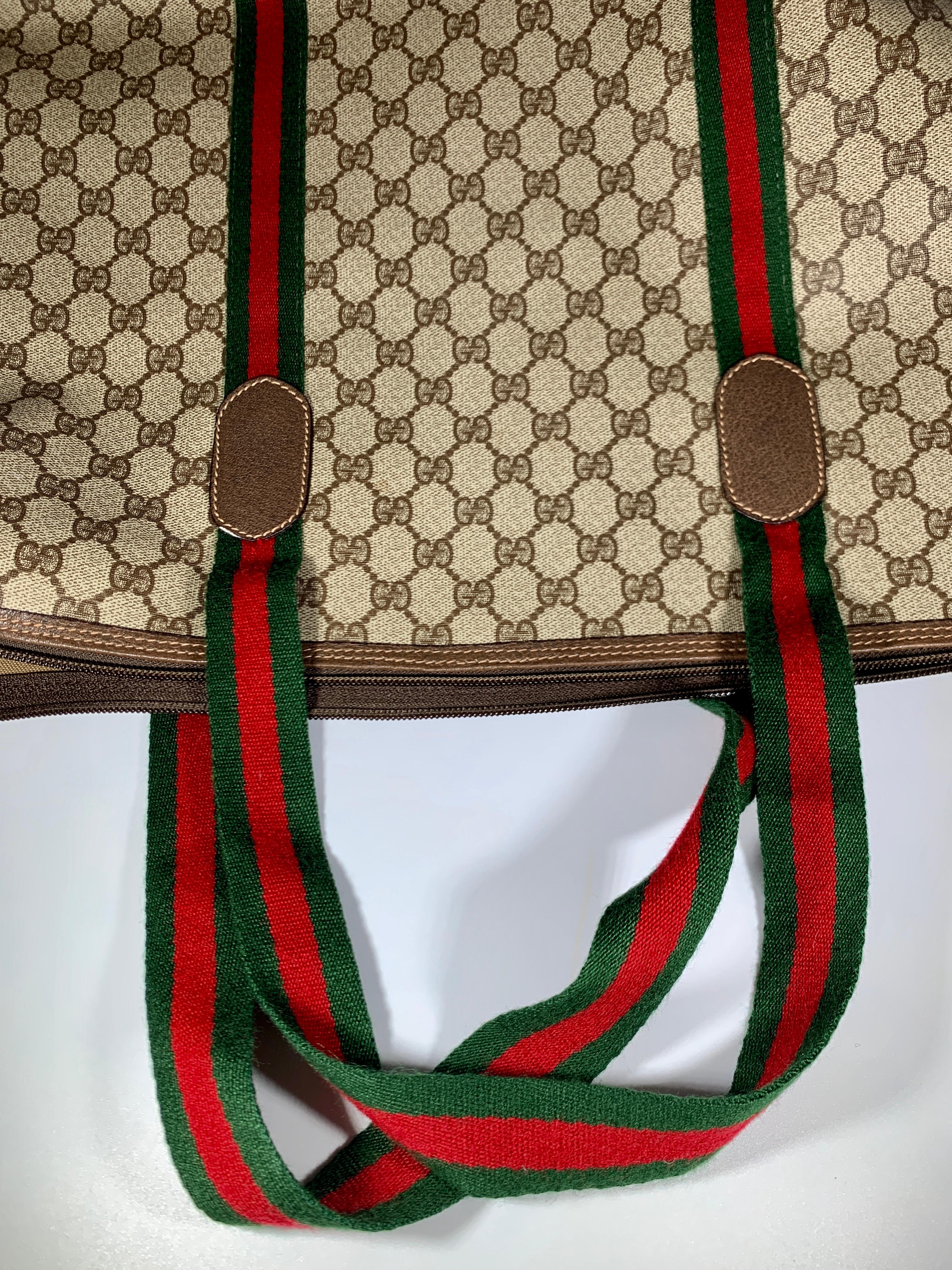 Women's Gucci Plus Vintage Light Brown PVC Large Tote Shoulder Bag Striped Handles