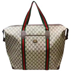 Gucci Plus Vintage Light Brown PVC Large Tote Shoulder Bag Striped Handles