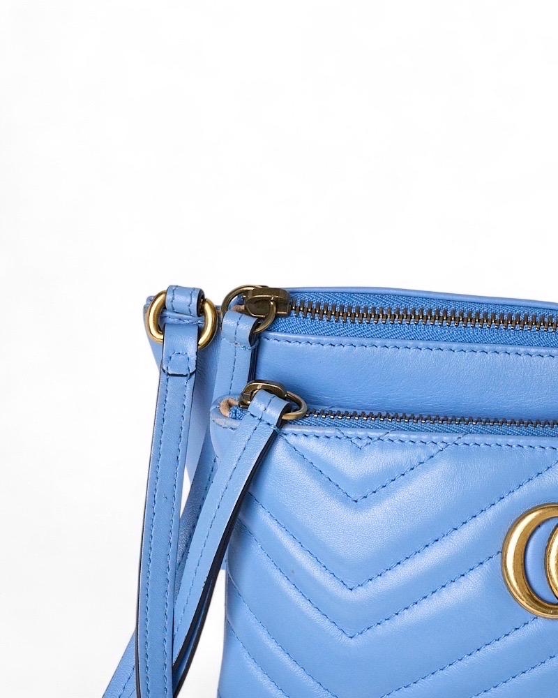 Gucci Pochette Double GG Marmont Azzurra en vente 9
