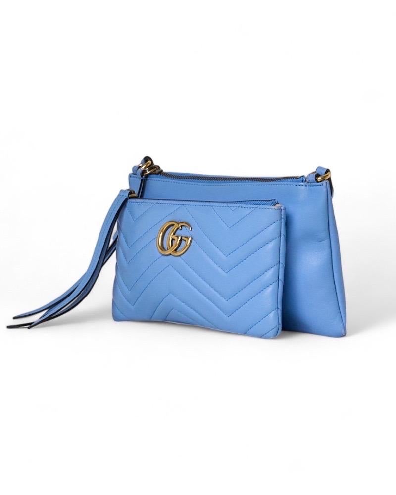 Bleu Gucci Pochette Double GG Marmont Azzurra en vente