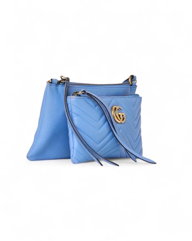 Gucci Pochette Double GG Marmont Azzurra Bon état - En vente à Torre Del Greco, IT