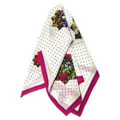 Gucci Polka Dot Floral Print Vintage Silk Scarf