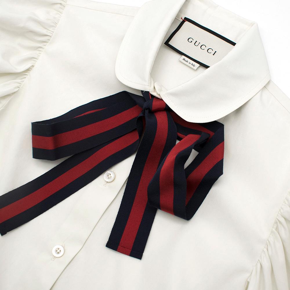 Gucci Poplin Shirt With Web Stripe Neck Bow 38 XS  2