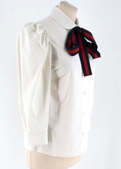 Gucci Poplin Shirt With Web Stripe Neck Bow 38 XS
