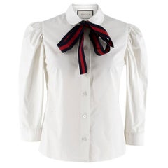 Gucci Poplin Shirt With Web Stripe Neck Bow 38 XS
