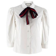 Gucci Poplin Shirt With Web Stripe Neck Bow 38 XS 