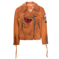 Gucci Poppy Embroidered Leather Biker Jacket  38 XS