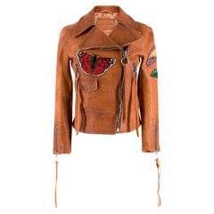 Gucci Poppy Embroidered Leather Biker Jacket  38 XS 