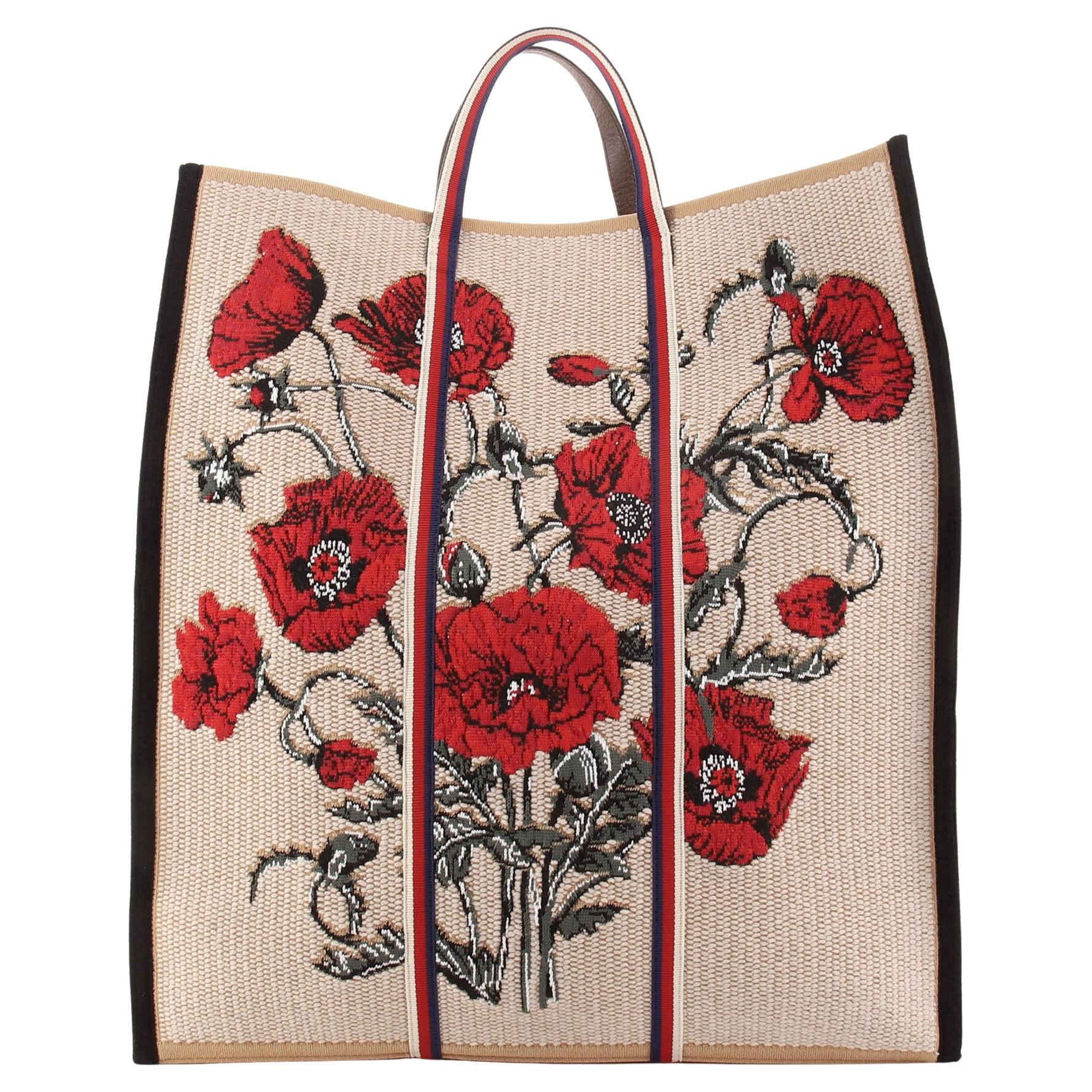 Gucci Poppy Tote Embroidered Canvas Tall at 1stDibs